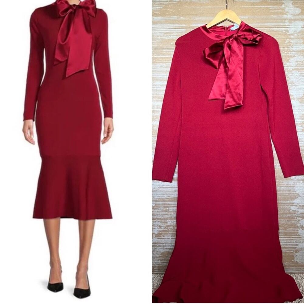 ANTONIO MELANI Red Long-Sleeve Bow-Accent Midi Dress